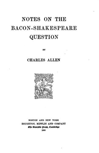 Cover for Notes on the Bacon-Shakespeare question.