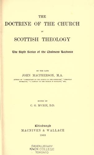 Cover for The doctrine of the church in Scottish theology