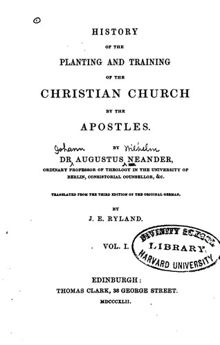 Cover for History of the Planting and Training of the Christian Church: By the Apostles