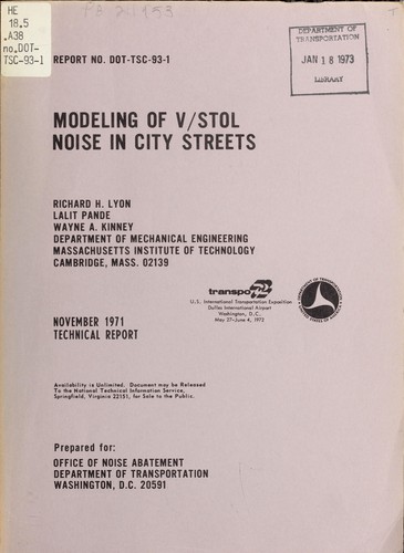 Cover for Modeling of V/STOL noise in city streets
