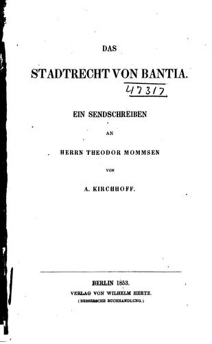 Cover for Das Stadtrecht von Bantia.
