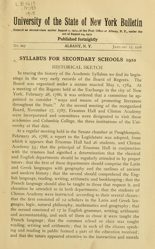 Cover for Syllabus for secondary schools, 1910 ...
