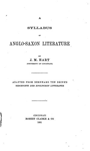 Cover for A syllabus of Anglo-Saxon literature