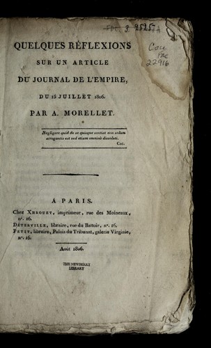 Cover for Quelques re flexions sur un article du Journal de l'empire, du 15 juillet 1806