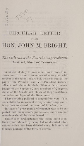 Cover for Circular letter from Hon. John M. Bright