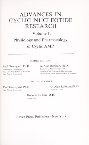 Cover for Physiology and pharmacology of cyclic AMP.