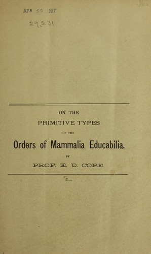 Cover for On the primitive types of the orders of Mammalia Educabilia