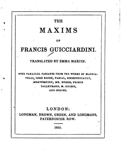Cover for The maxims of Francis Guicciardini.