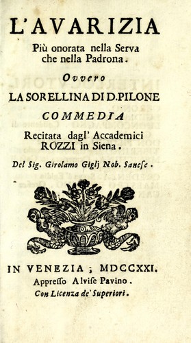 Cover for L'avarizia più onorata nella serva che nella padrona, ovvero, La sorellina di D. Pilone