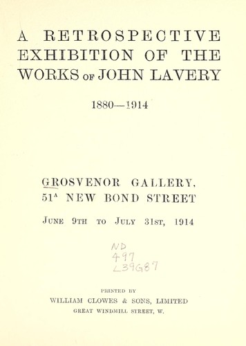 Cover for A retrospective exhibition of the works of John Lavery, 1880-1914