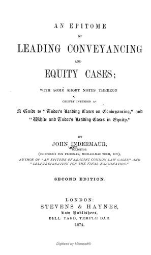 Cover for An epitome of leading conveyancing and equity cases