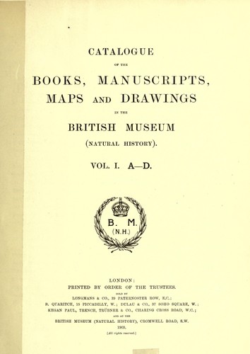 Cover for Catalogue of the books, manuscripts, maps and drawings in the British Museum (Natural History)