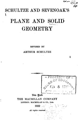 Cover for Schultze and Sevenoak's Plane and Solid Geometry