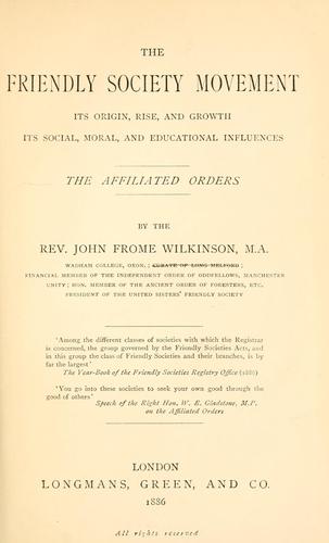 Cover for The friendly society movement