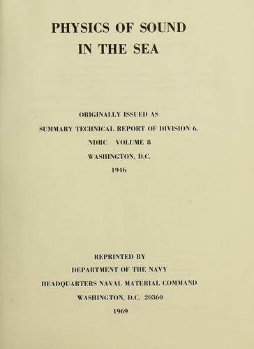 Cover for Physics of sound in the sea.