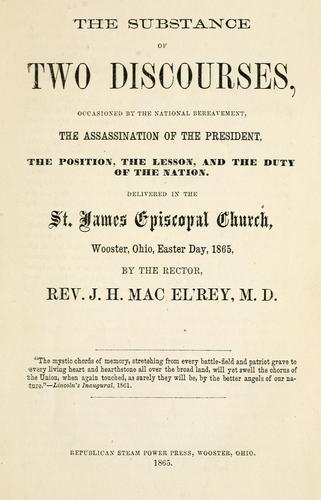 Cover for The substance of two discourses, occasioned by the national bereavement
