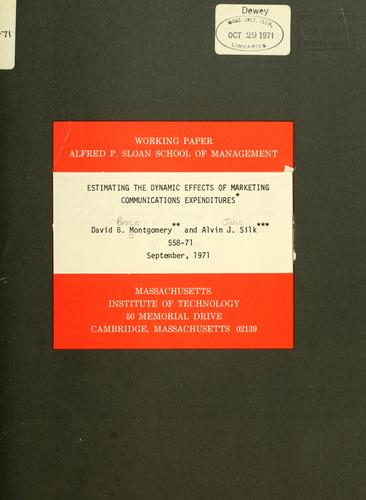 Cover for Estimating the dynamic effects of marketing communications expenditures