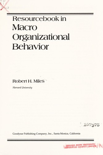 Cover for Resourcebook in macro organizational behavior