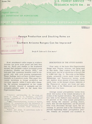 Cover for Forage production and stocking rates on southern Arizona ranges can be improved