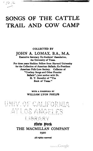 Cover for Songs of the cattle trail and cow camp