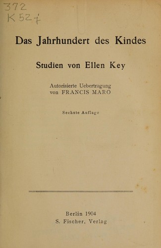 Cover for Das jahrhundert des kindes