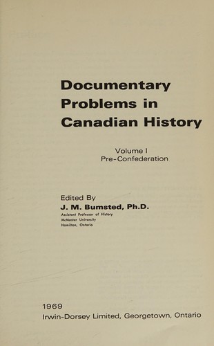 Cover for Documentatary problems in Canadian history