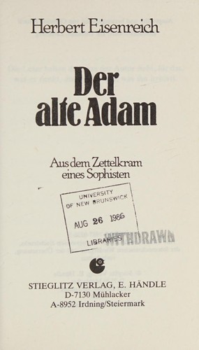 Cover for Der alte Adam
