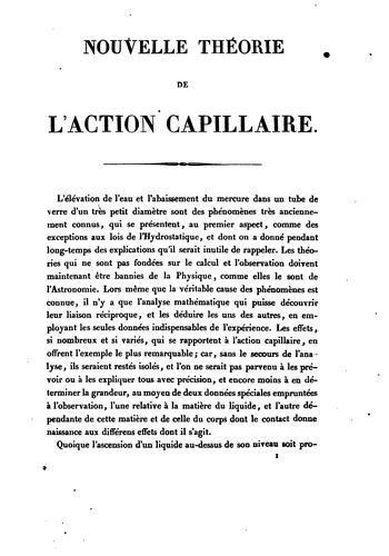 Cover for Nouvelle théorie de l'action capillaire