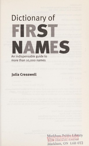 Cover for Dictionary of first names