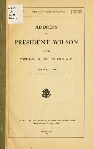 Cover for Address of President Wilson to the Congress of the United States
