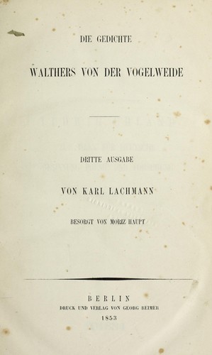 Cover for Gedichte Walthers von der Vogelweide, u bers und erla utert