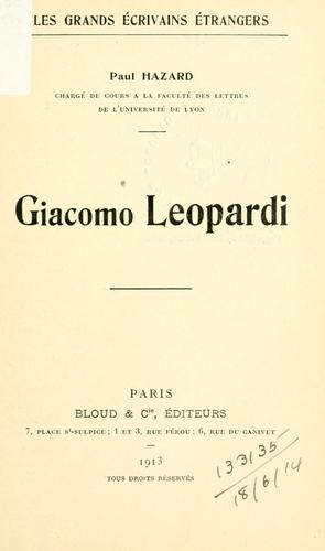 Cover for Giacomo Leopardi.