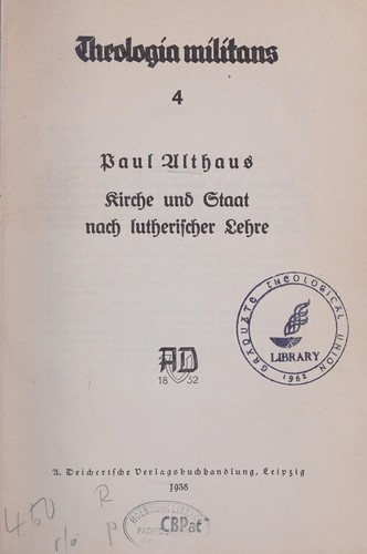 Cover for Kirche und Staat nach lutherischer Lehre