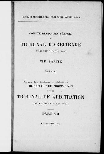 Cover for Compte rendu des séances du Tribunal d'arbitrage siégeant à Paris, 1893