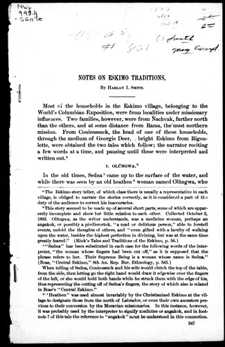 Cover for Notes on Eskimo traditions