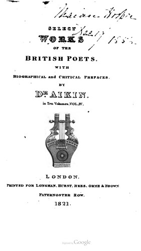Cover for Select works of the British poets, with biographical and critical prefaces