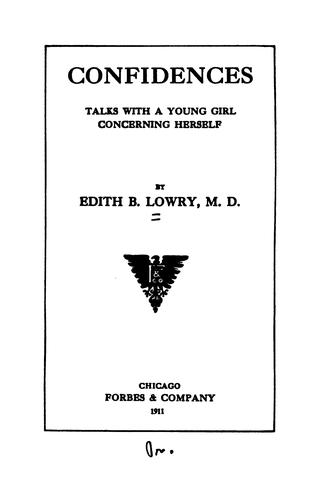 Cover for Confidences: Talks with a Young Girl Concerning Herself