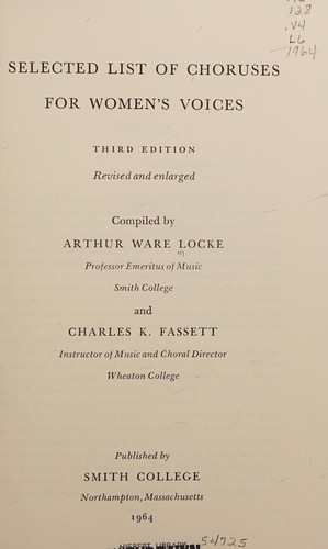 Cover for Selected list of choruses for women's voices.