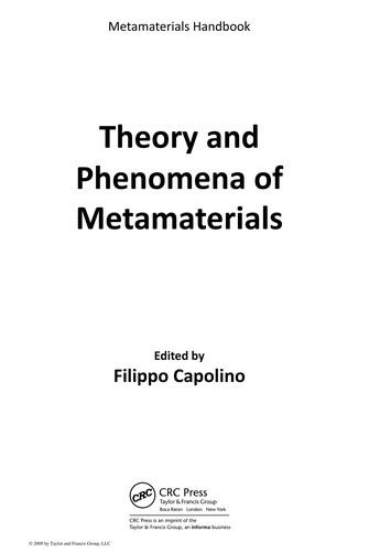 Cover for Theory and phenomena of metamaterials