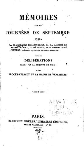 Cover for Mémoires sur les journées de septembre 1792