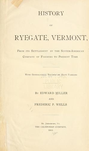 Cover for History of Ryegate, Vermont