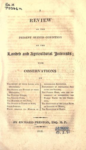 Cover for A review of the present ruined condition of the landed and agricultural interests