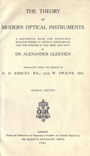 Cover for The theory of modern optical instruments