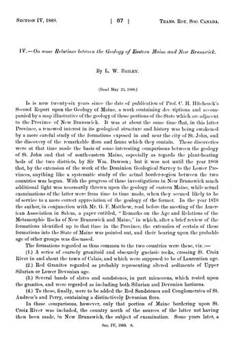Cover for On some relations between the geology of eastern Maine and New Brunswick