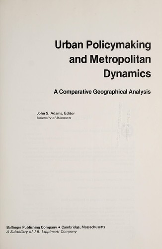 Cover for Urban policymaking and metropolitan dynamics