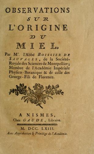 Cover for Observations sur l'origine du miel