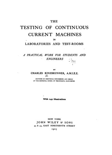 Cover for The testing of continuous current machines in laboratories and test-rooms