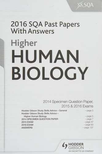 Cover for Higher Human Biology 2016-17 SQA Past Papers with Answers