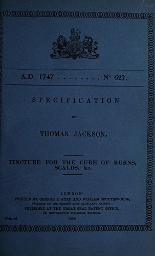 Cover for Specification of Thomas Jackson
