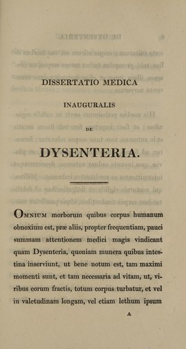 Cover for Dissertatio medica inauguralis de dysenteria